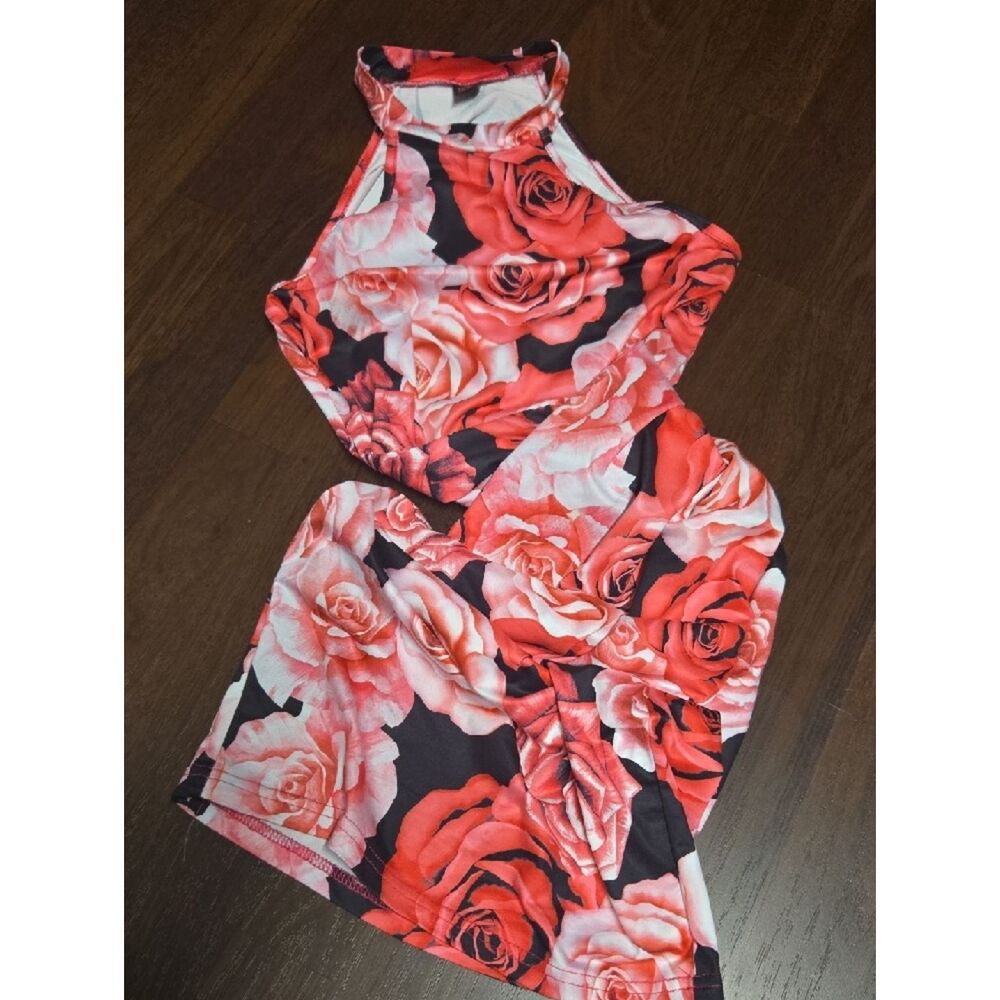 SHEIN Pink & Black Floral Halter Maxi Dress